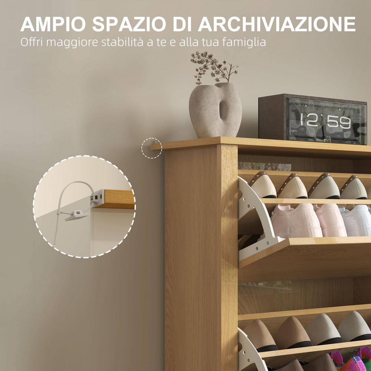 SCHUHABLAGE,3 Schubladen für 18 Paar 72x26x112cm,natur - Beige, Holz (72/112/26cm) - Vallsero