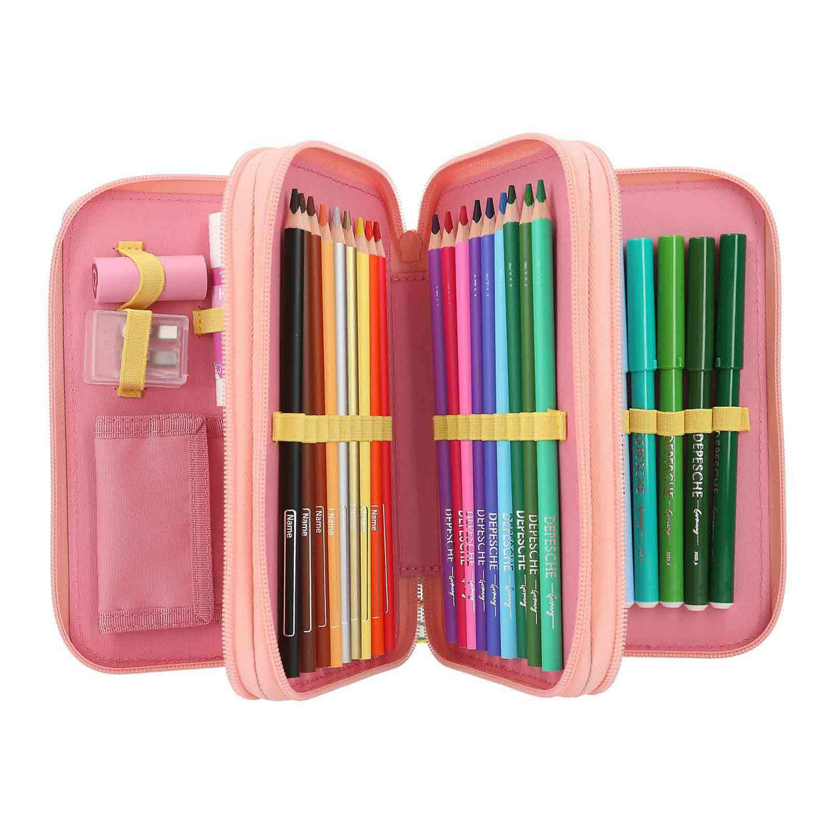 3-FACH FEDERTASCHE JUICY INKL. STIFTE TOPModel altrosa 7,5 x 13 x 20 cm - Altrosa, Kunststoff (13/20/7.5cm) - Depesche Germany