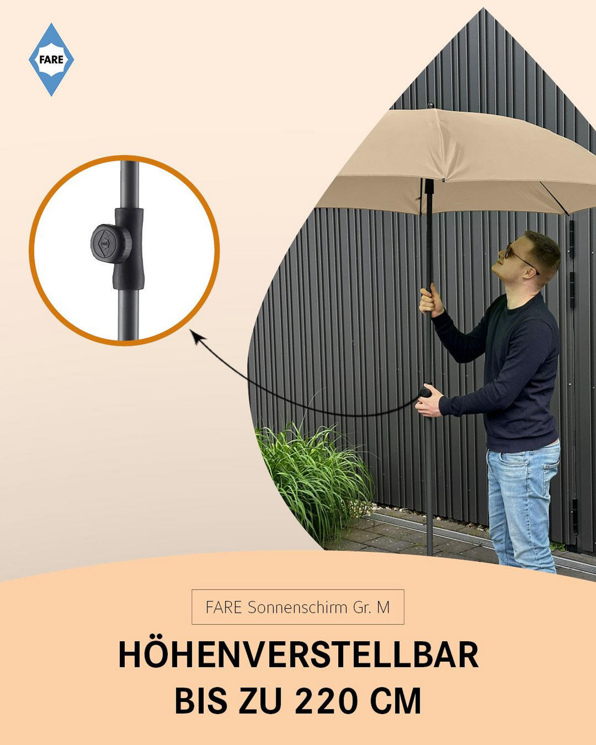 SONNENSCHIRM 180/180/126 cm - Beige, Kunststoff (180/180cm) - FARE