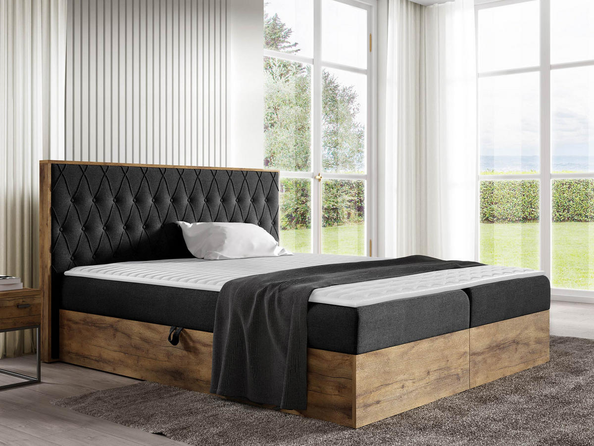 BOXBETT Wood 6 - Dunkelgrau, Holz/Textil (160/200cm) - MIRJAN24