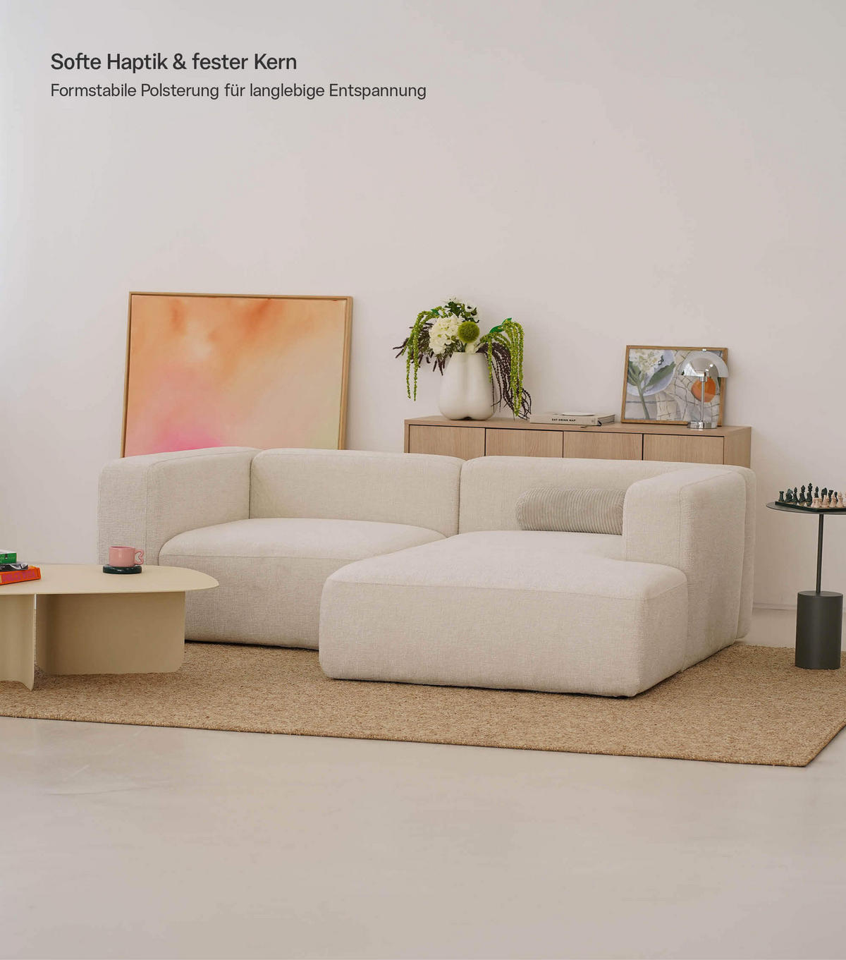 ECKSOFA modular Cubo 3-Sitzer - Beige, Textil (226/179cm) - Mokebo