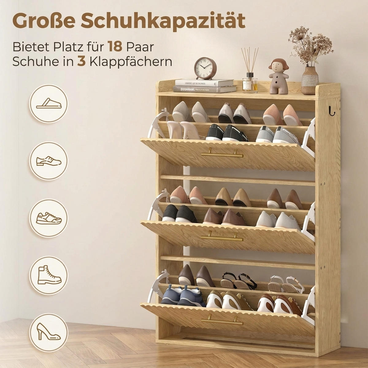 SCHUHSCHRANK MDF Hellbraun - Hellbraun, Holzwerkstoff/Metall (24/117.5/80cm) - HOMCOM