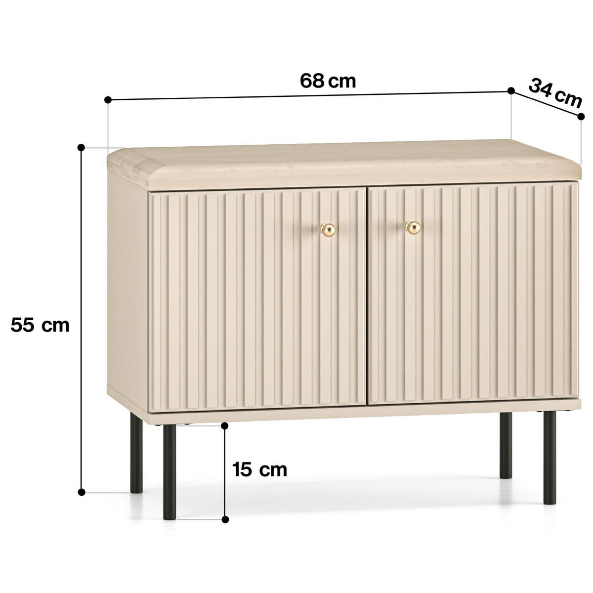 SCHUHSCHRANK Caletto Beige 68 cm - Beige/Goldfarben, Holzwerkstoff/Metall (68/55/34cm) - Selsey