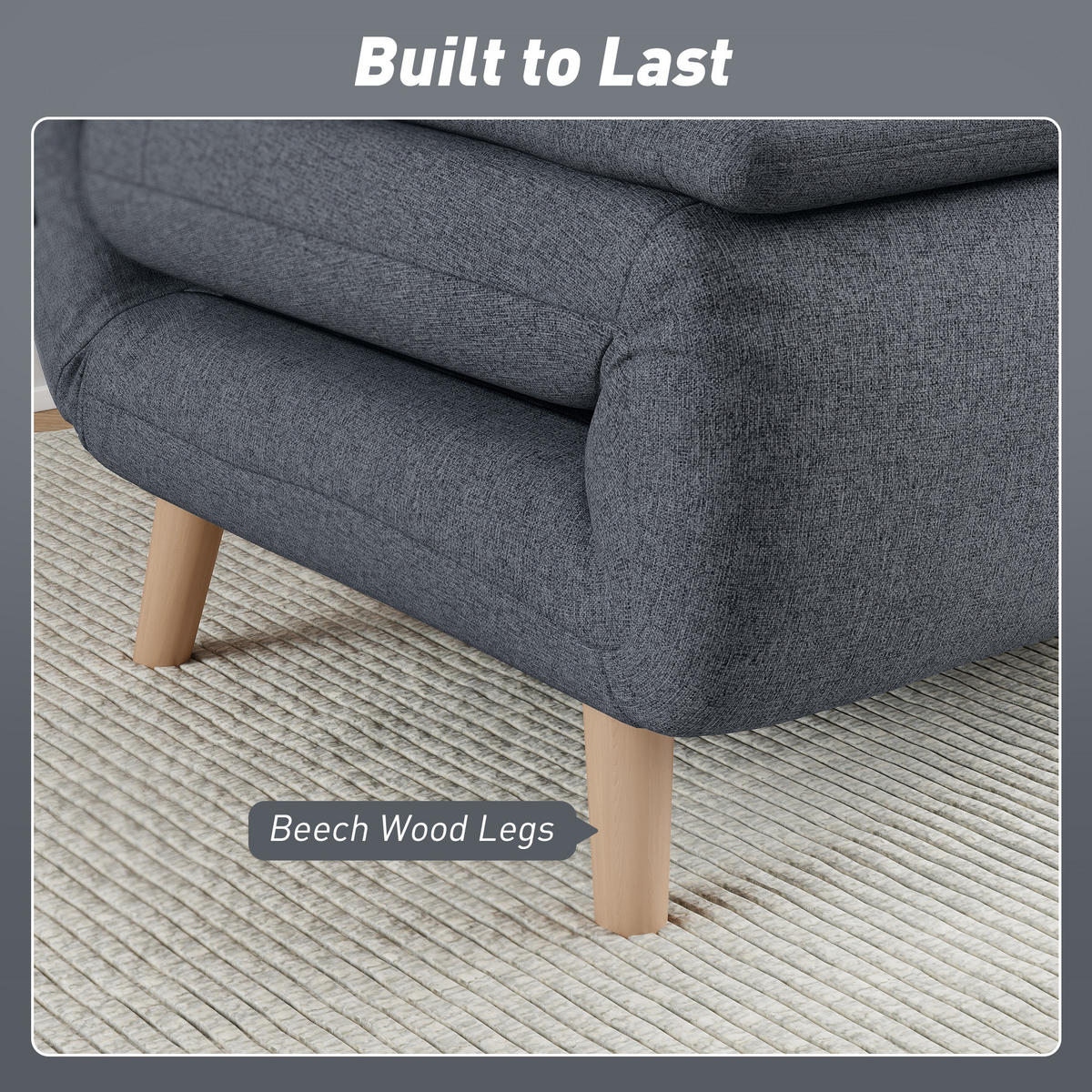 SCHLAFSESSEL 3-in-1 Sessel Bett-Funktion , verstellbare Rückenlehne - Buchefarben/Grau, Buchenholz/Textil (90/80/95cm) - HOMCOM