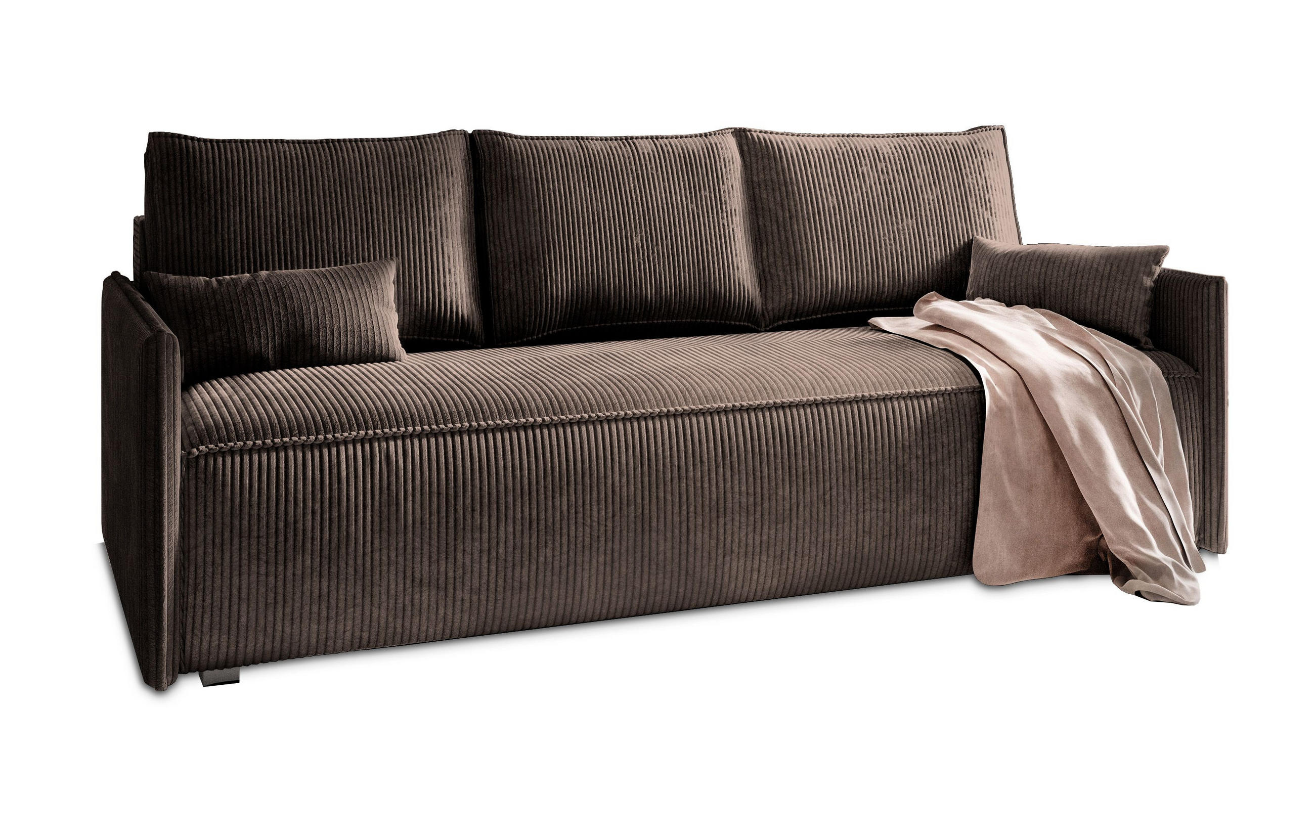 BETTSOFA MESTOR Braun Kordstoff mit Schlaffunktion - Braun, Textil (206/83/87cm) - MASSENO