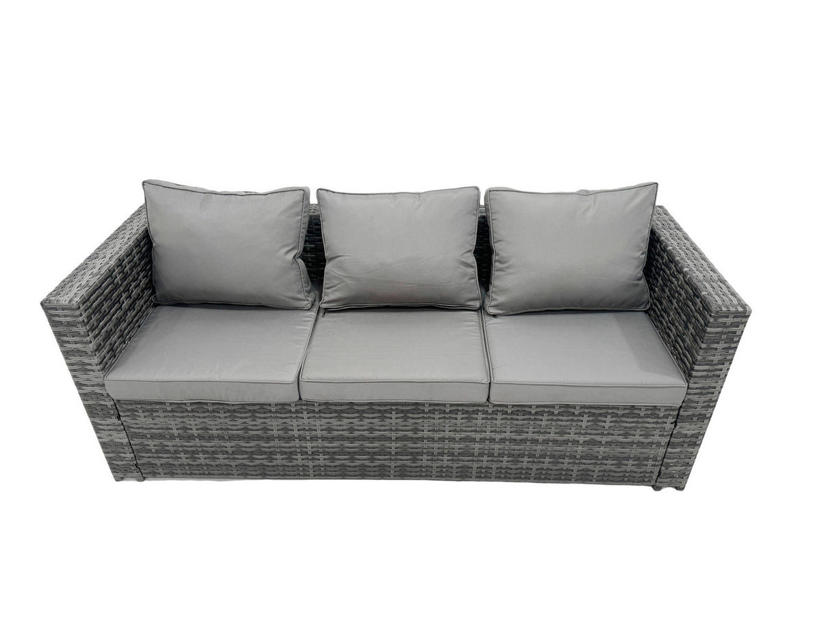 GARTENMÖBEL SET PE Polyrattan 10-Sitzer Grau - Dunkelgrau/Grau, Glas/Kunststoff - Fimous