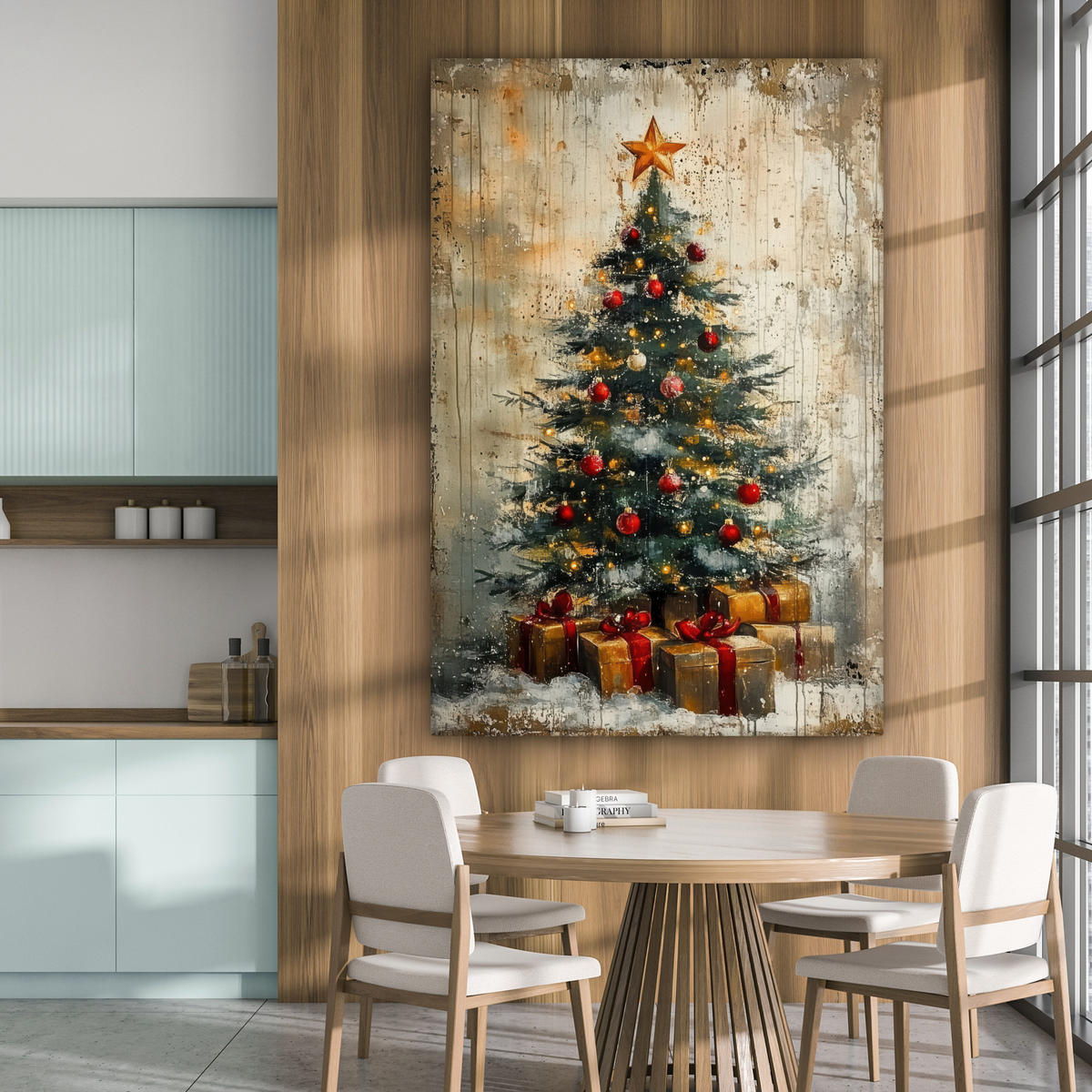 OBRAZ NA PLÁTNĚ Vánoční stromek - Vintage - Vánoce - Dárek 90x140 cm - rezavá, textil (90/140cm) - MuchoWow
