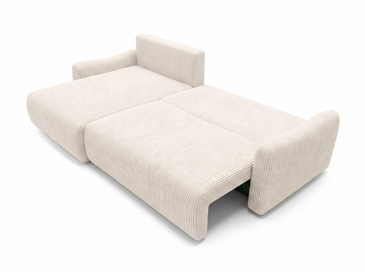 ECKSOFA Mit Schlaffunktion, Cordstoff Poso, Beige, Links, JAPANDI - Creme, Holz (262/145cm) - Kaiser Möbel