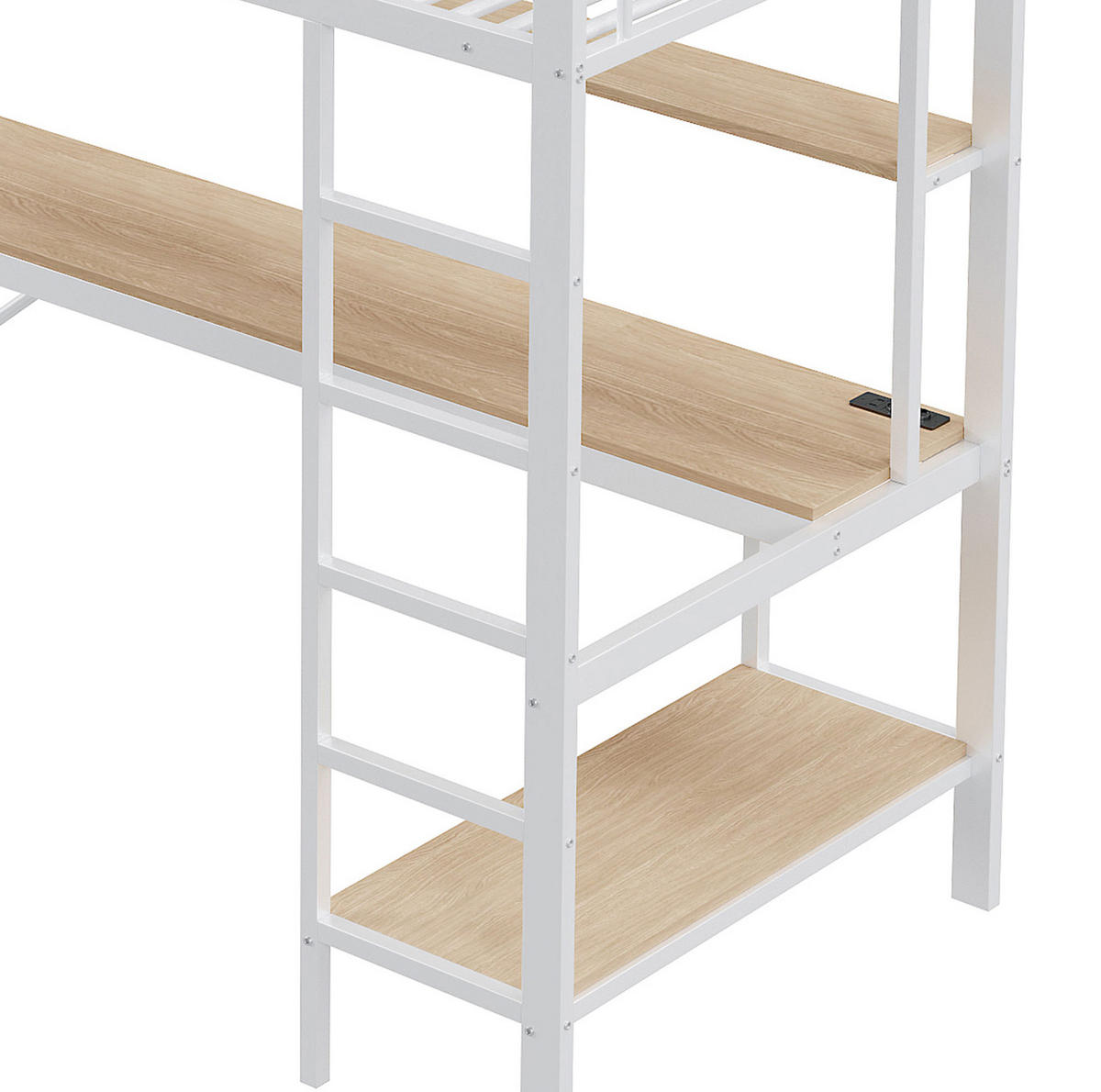 HOCHBETT aus Metall und MDF 90x200 cm Weiß mit Schreibtisch, Regal, LED-Licht und USB-Anschluss - Weiß, Metall (90/200cm) - IVMEU