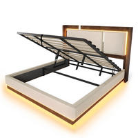 POLSTERBETT 180/200 cm Weiß mit LED und Bettkasten, ohne Matratze - Beige, Textil (180/200cm) - Oxeza