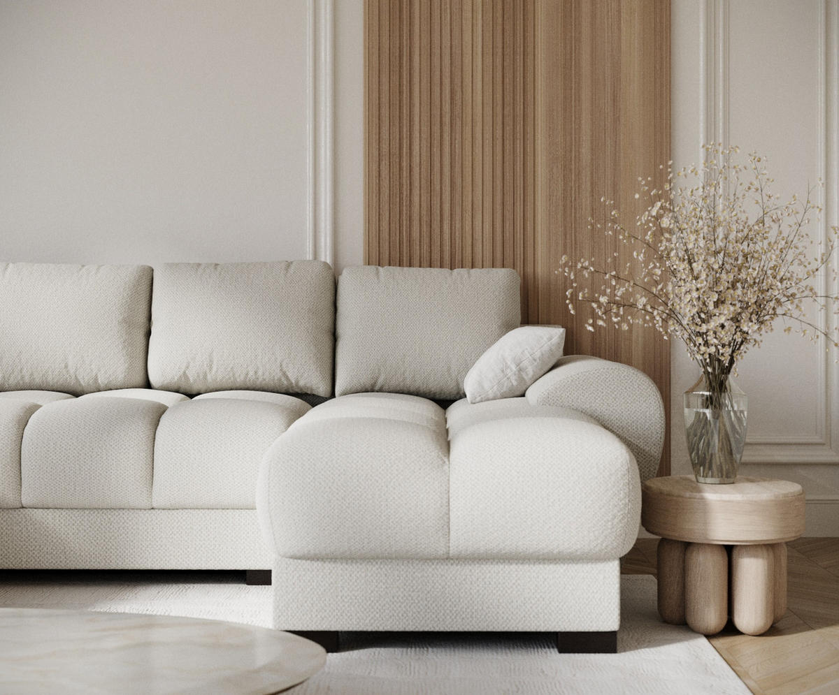 WOHNLANDSCHAFT Peebles Beige Chenille-Stoff - Beige/Schwarz, Holz/Holzwerkstoff (330/90/175cm) - Maison de Reve