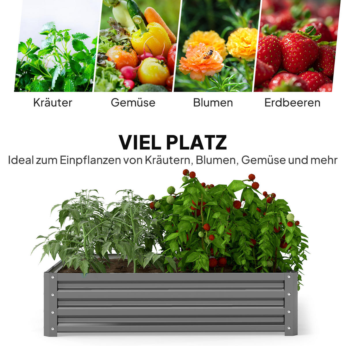 GARTENBEET, Pflanzkasten, Blumenkasten mit Stahlgehäuse, 120 x 120 x 30 cm - Hellgrau, Metall (120/30/120cm) - Outsunny
