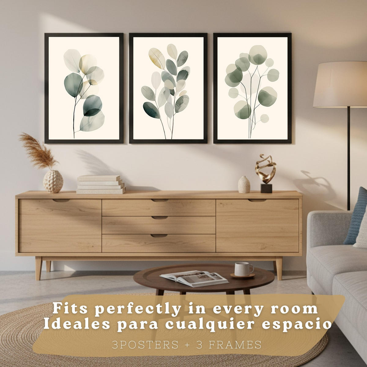 PLAKAT Sada 3 Rostliny A3 Černý rám - černá, papír (29.7/1/42cm) - Nacnic