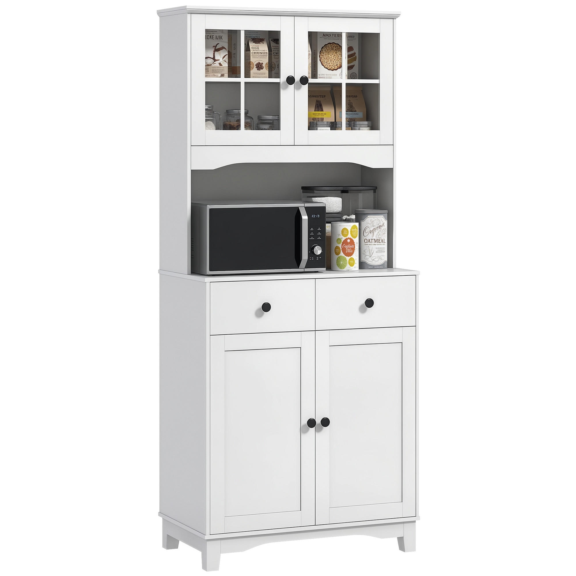 KÜCHENSCHRANK Weiß, Glastüren, 2 Schubladen, 74,5/40/172 cm - Weiß, Holzwerkstoff (74.5/172/40cm) - PANGIVO