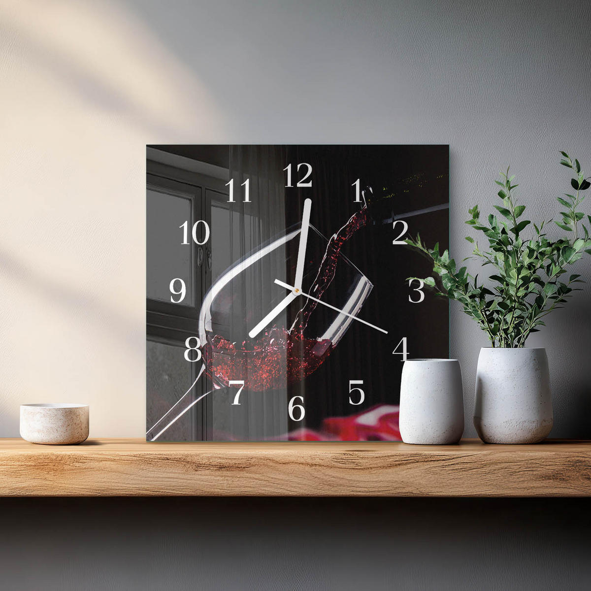 WANDUHR 30x30 cm - Wein - Schwarz, Glas (30/30/0.4cm) - TULUP