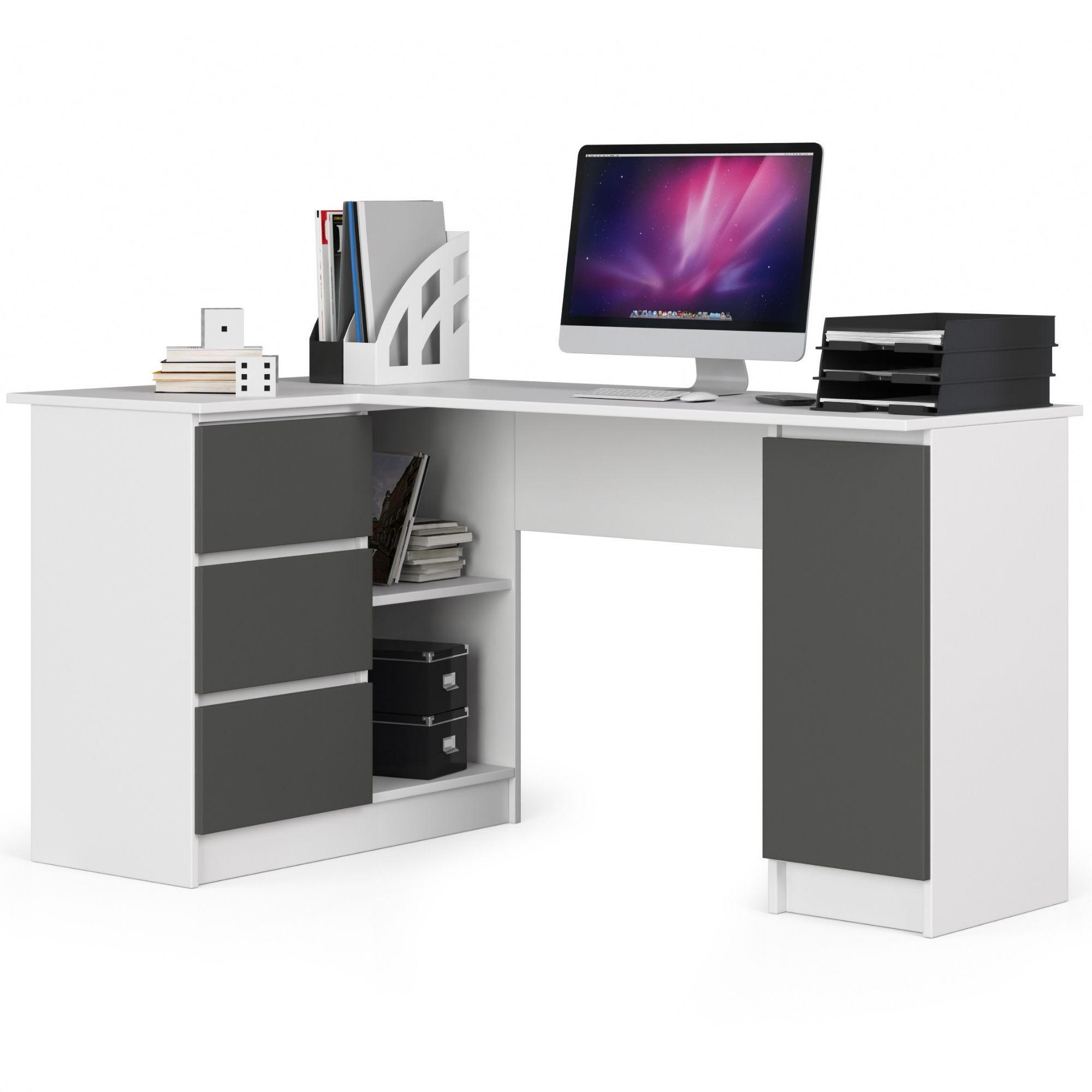 ECKSCHREIBTISCH Weiß, Grau 155x85x77 cm - Weiß/Grau, Holzwerkstoff (85/155/77cm) - Akord