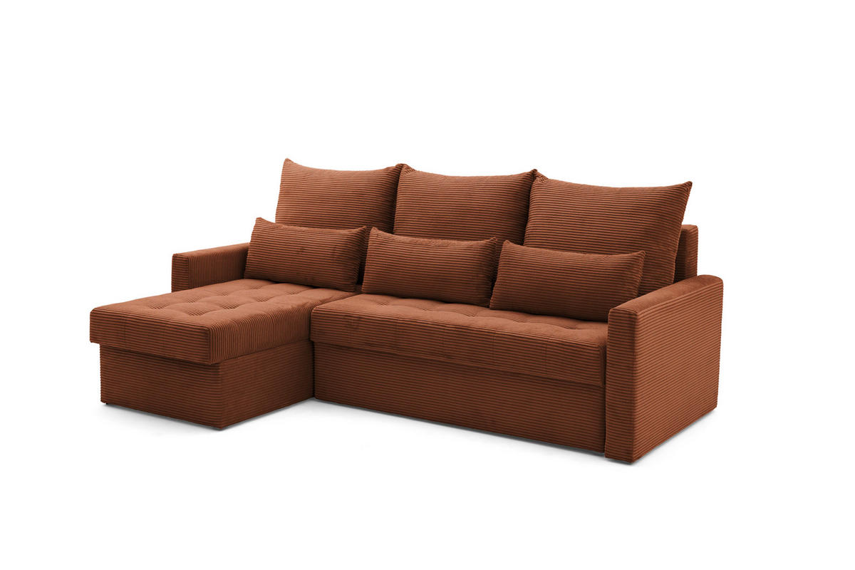 ECKSOFA PULA L Links mit Schlaffunktion 132x198 Cord Braun - Schwarz/Braun, Holz/Kunststoff (214/145cm) - NACANAPA