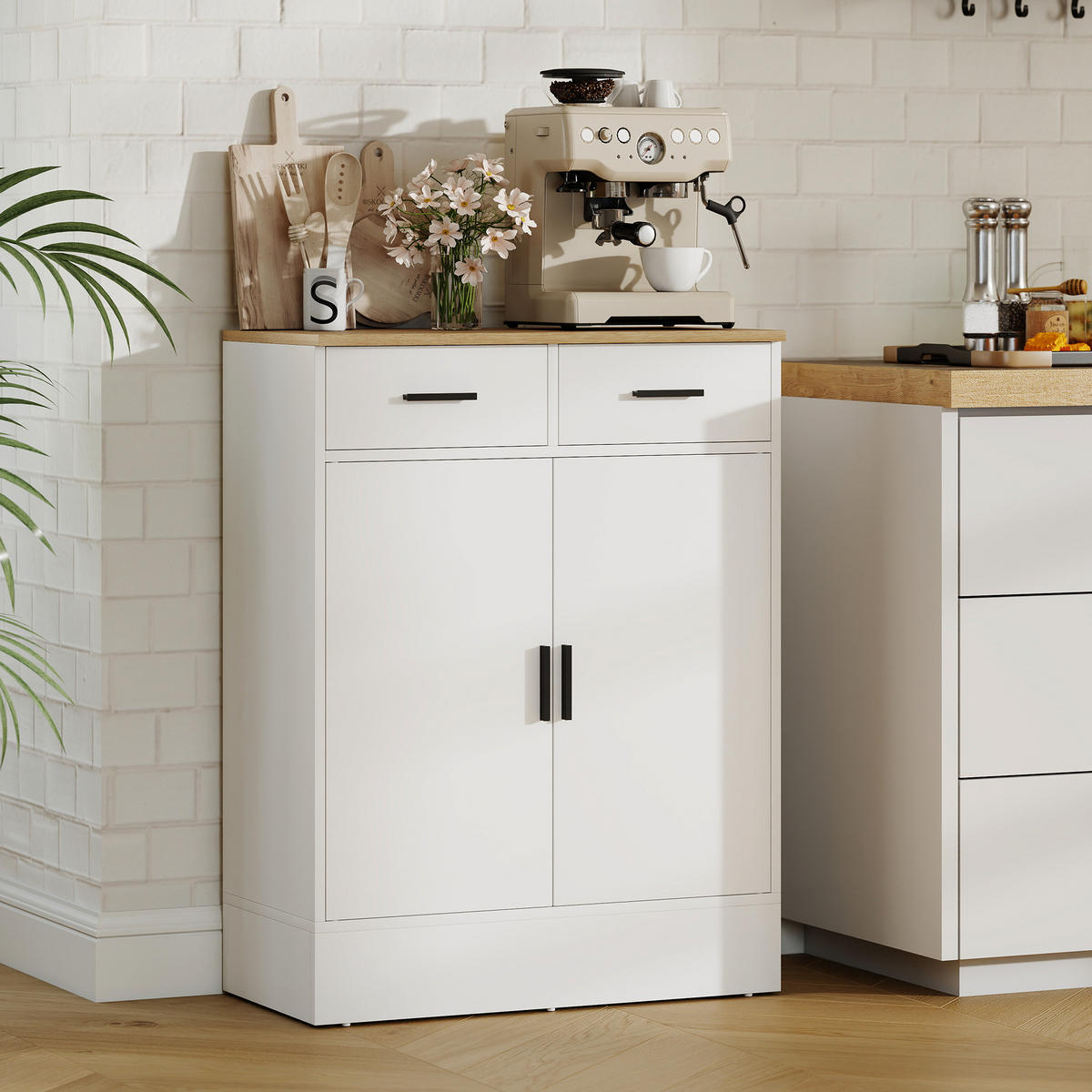 SIDEBOARD DE-08691 2 Schubladen & verstellbares Regal Weiß - Weiß, Holzwerkstoff (68.6/90.3/35cm) - ComfortXL