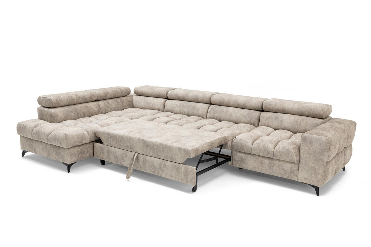 ECKSOFA Pudding Maxi mit Schlaffunktion und Bettkasten - Beige, Textil (350/203cm) - Muffo