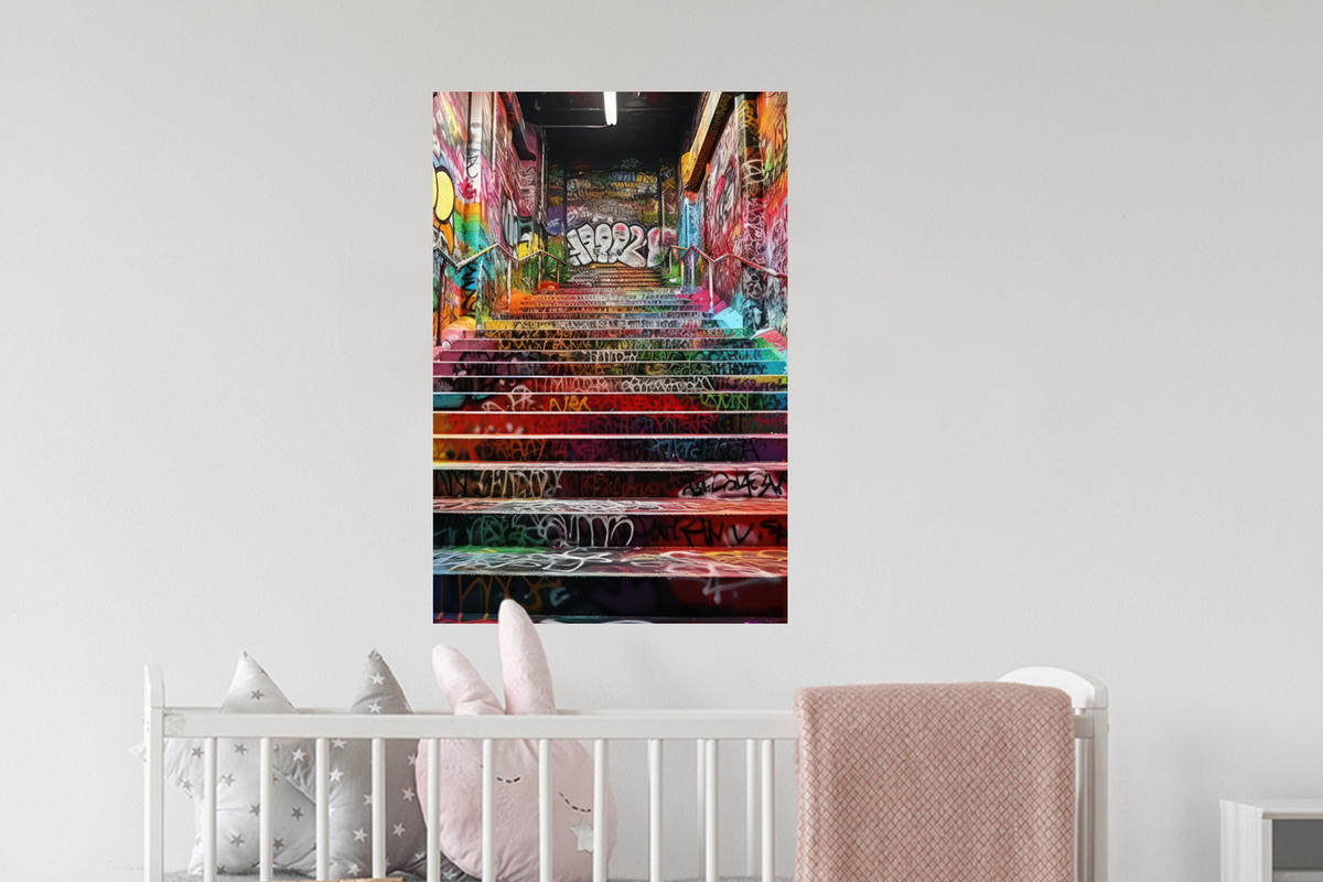 WANDTATTOO Treppe - Graffiti - Farben - Kunst 40x60 cm - Multicolor, Kunststoff (40/60/0.1cm) - MuchoWow