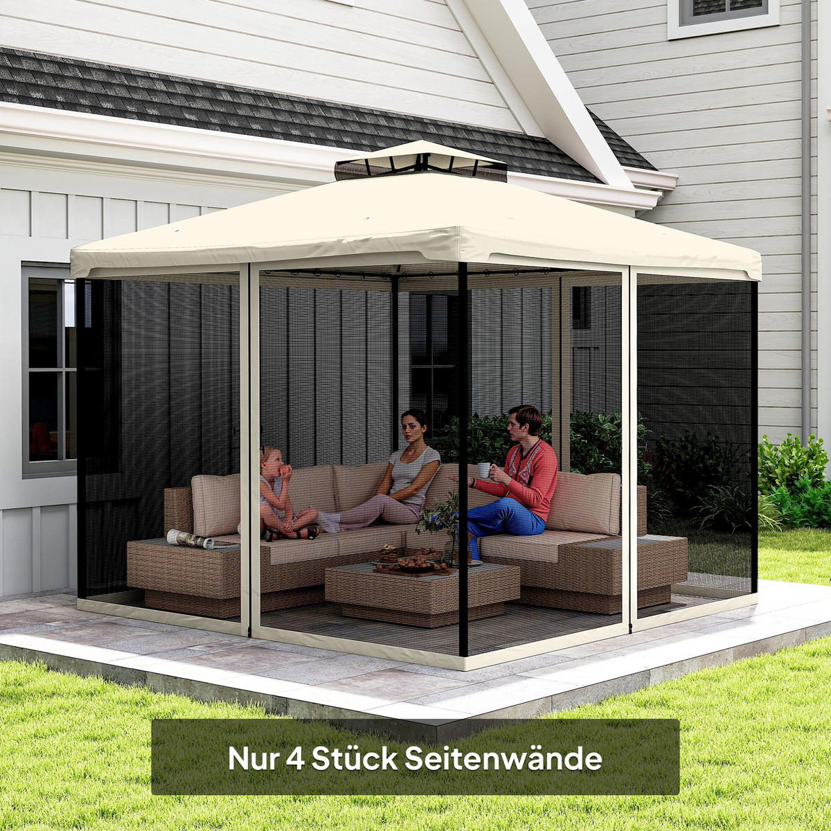 MOSKITONETZ für 3x3 Pavillon 4 Seitenteile Fliegennetz mit Haken Reißverschluss Mückennetz Insektenschutz Fliegengitter Nylon-Mesh Schwarz - Schwarz, Textil (302/1/207cm)