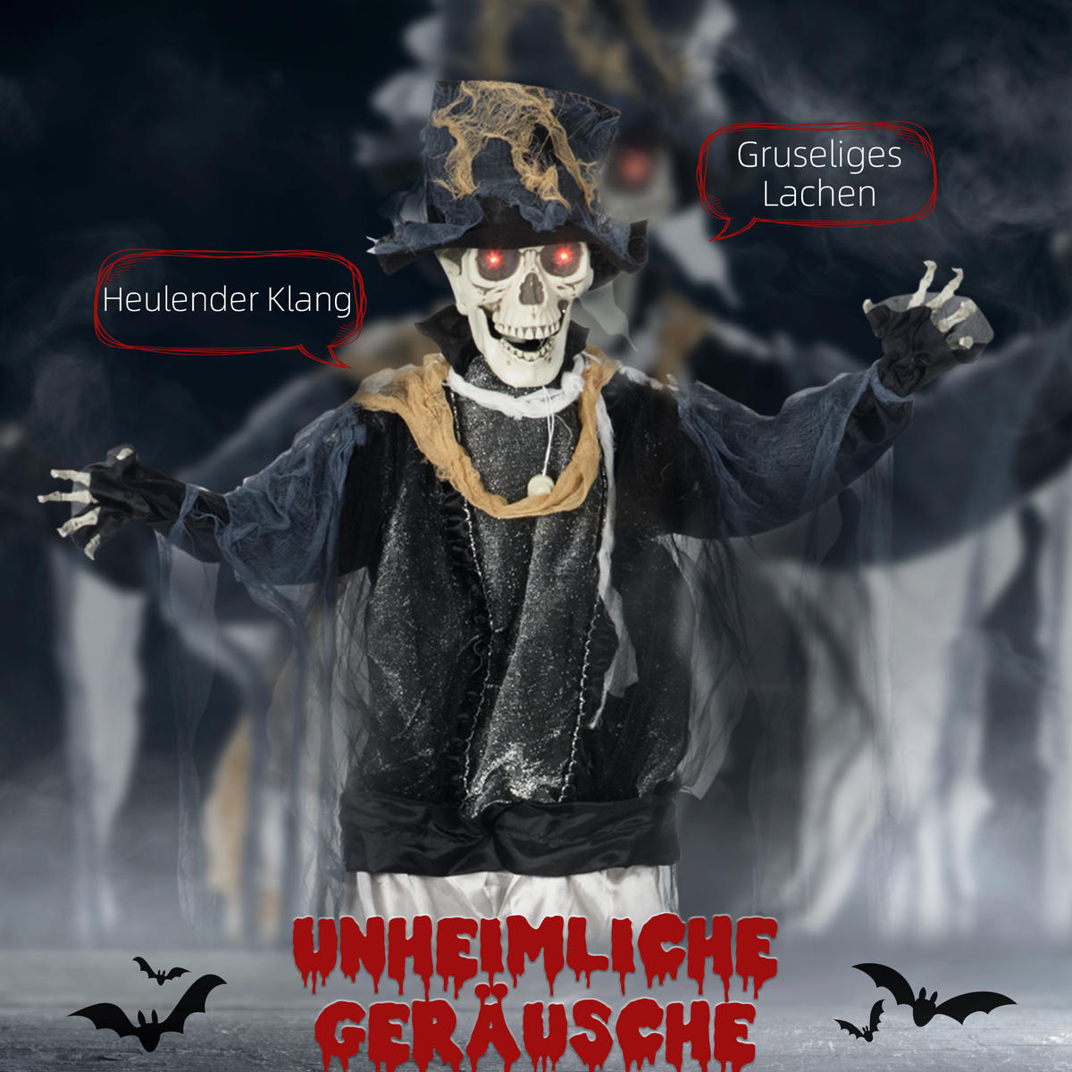 HALLOWEEN HORROR-CLOWN, Schwarz+Grau, Polyester - Schwarz, Kunststoff (64/178/101cm) - HOMCOM