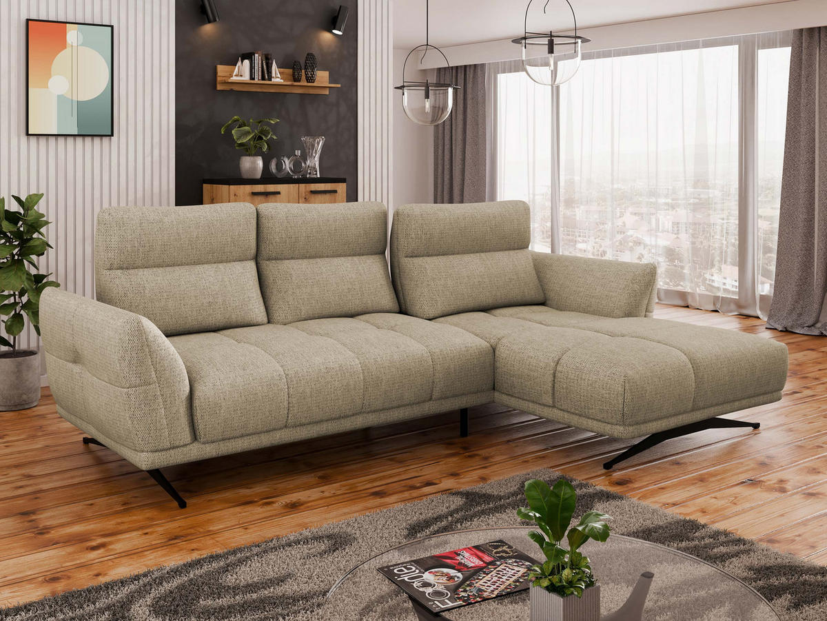 ECKSOFA Giovanni Z LCH, Seite: Rechts 2R-LC - Beige/Schwarz, Holz/Textil (298/195cm) - MIRJAN24