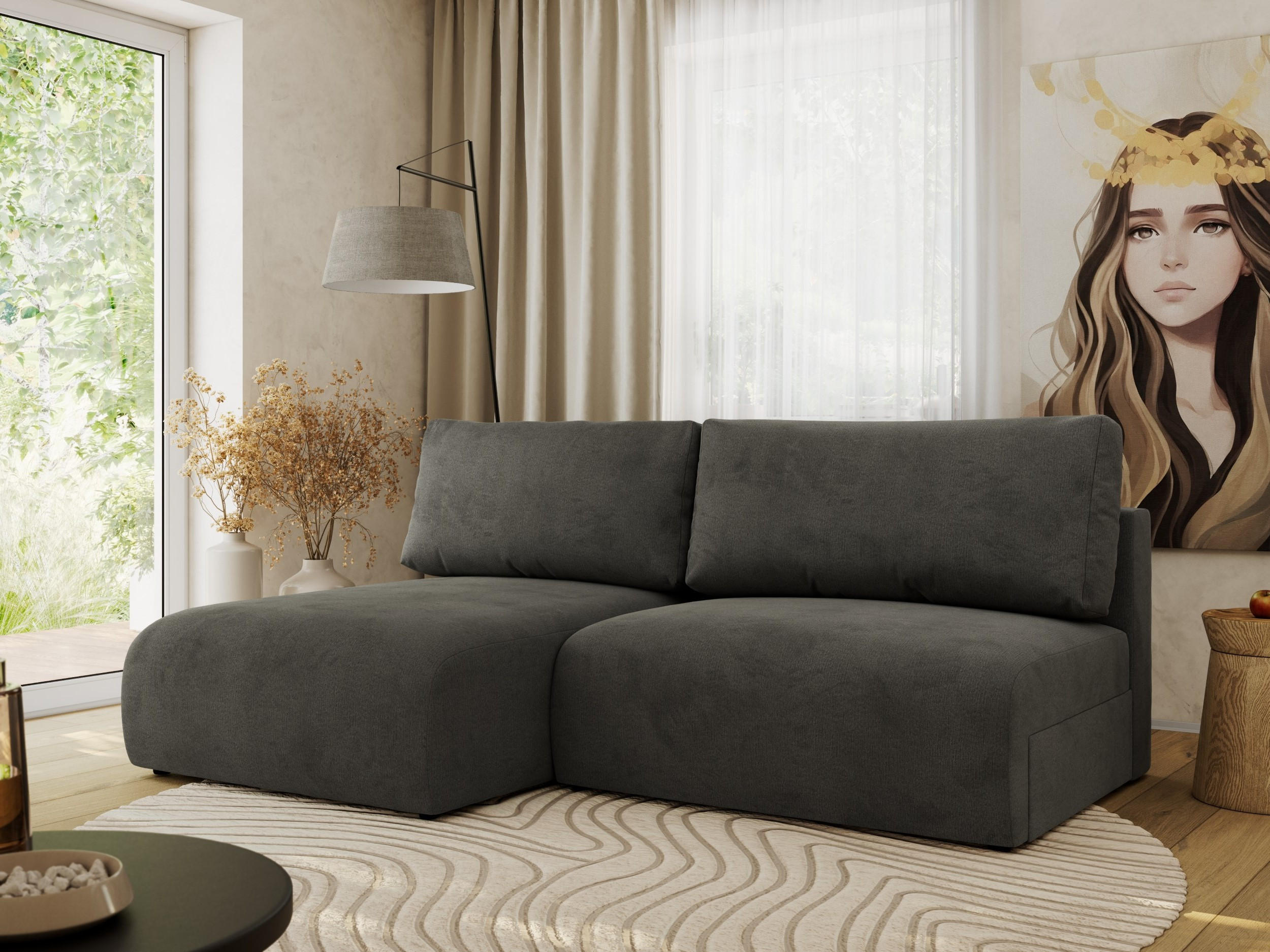 ECKSCHLAFSOFA VIVO L Dunkelgrau Velvet - links - Dunkelgrau/Schwarz, Kunststoff/Textil (223/150cm) - MKS