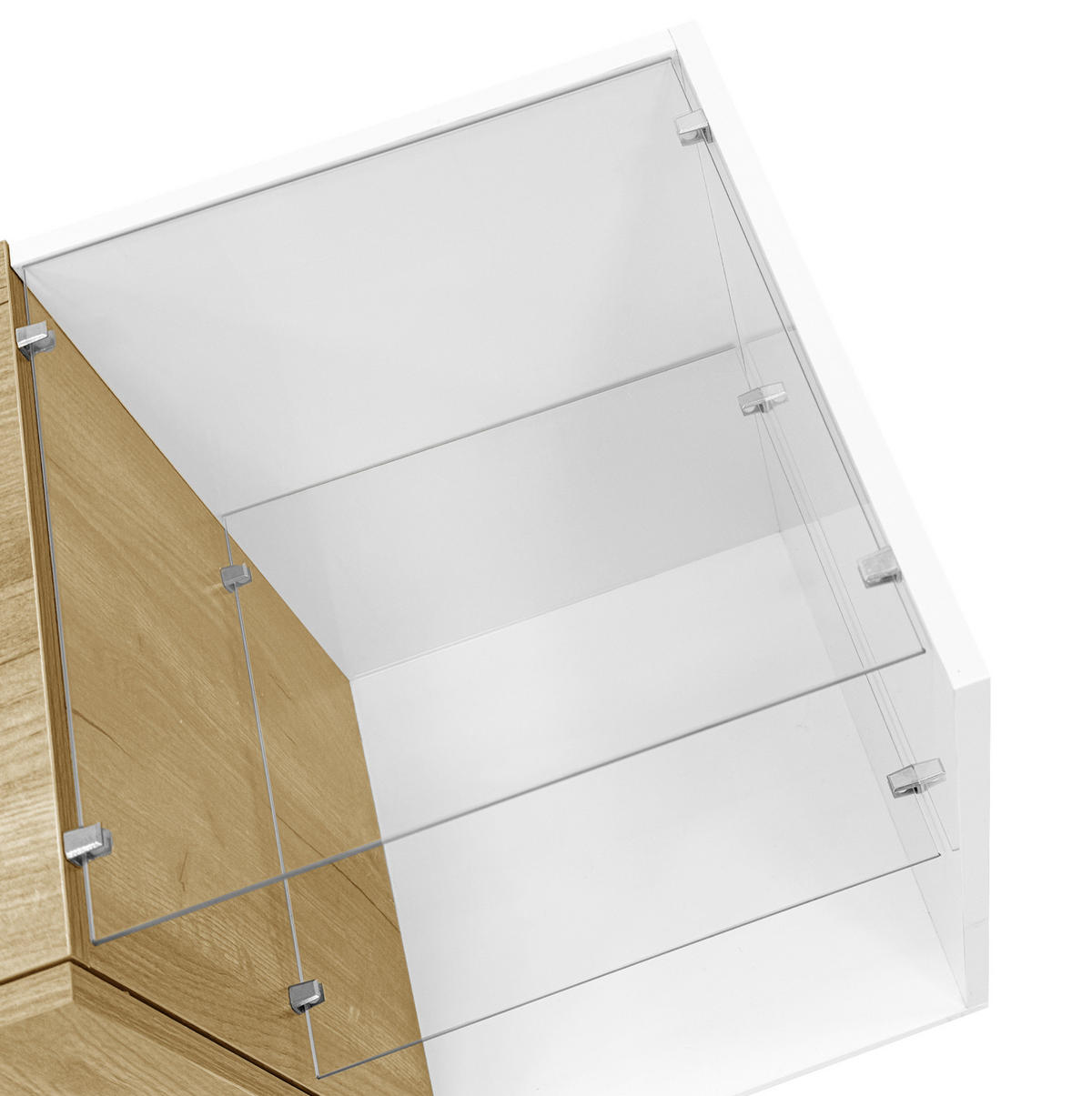 TV-LOWBOARD aus Spanplatte 180x38x48 cm Weiß/Natur mit Glasregalen und Stauraum - Weiß, Holzwerkstoff (180/48/38cm) - IVMEU