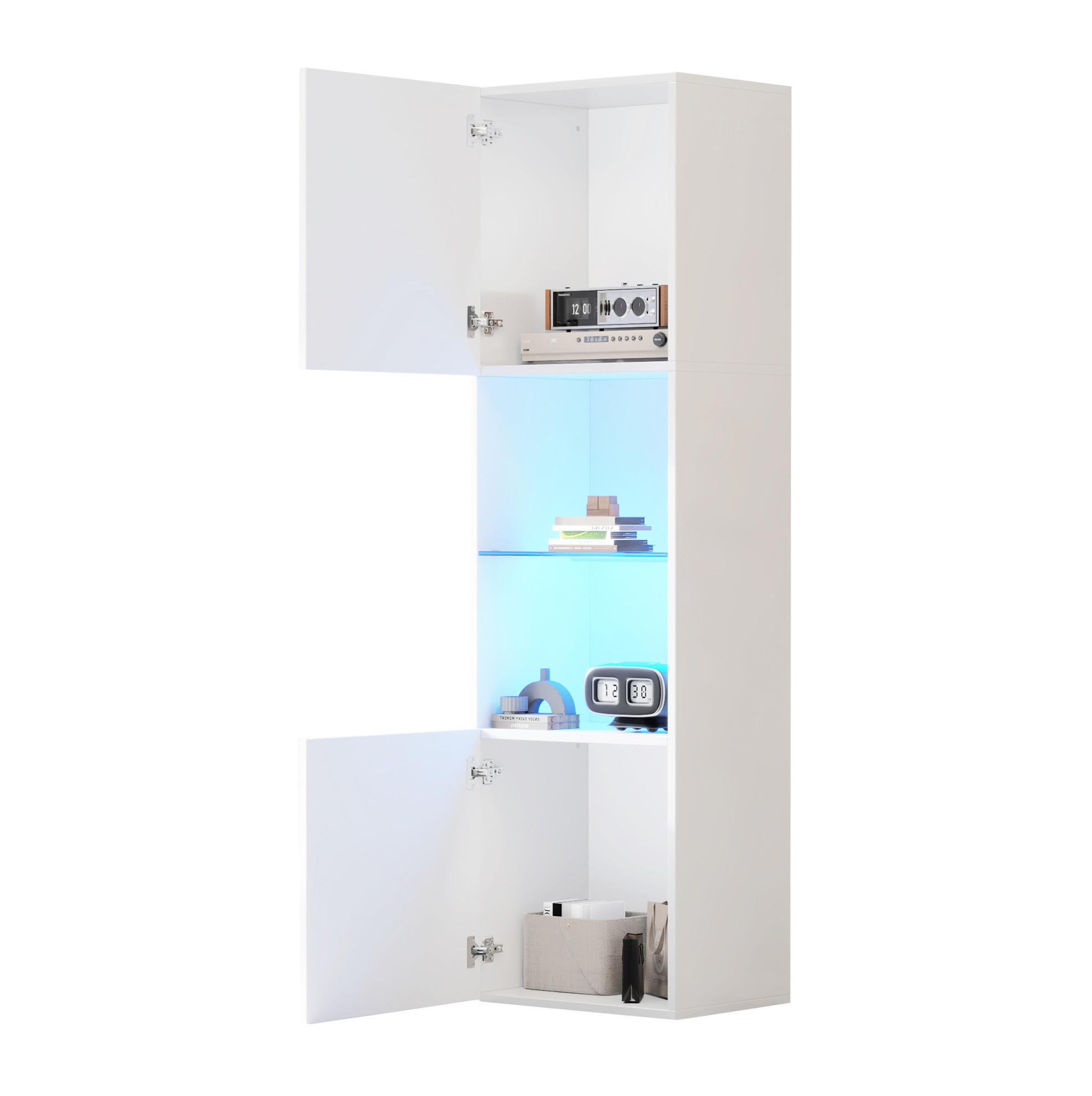 VITRINE 45/35/160 cm aus Spanplatte mit LED-Beleuchtung Weiß - Weiß, Holzwerkstoff (45/160/35cm) - Modenvie