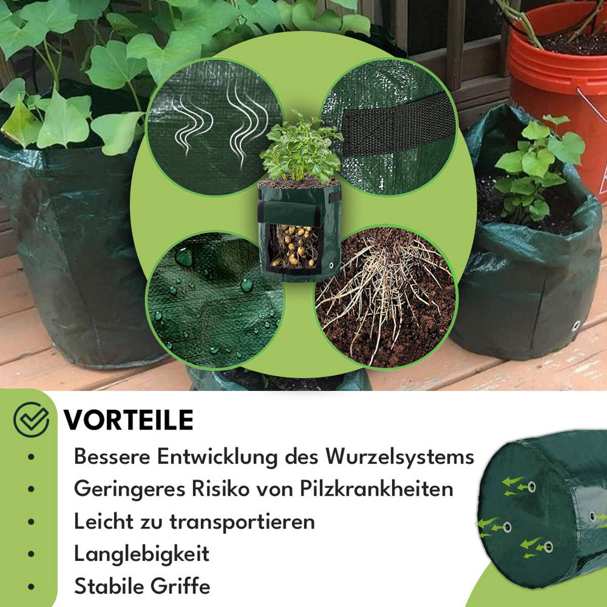 PFLANZSACK - Dunkelgrün, Kunststoff (34/35/34cm)