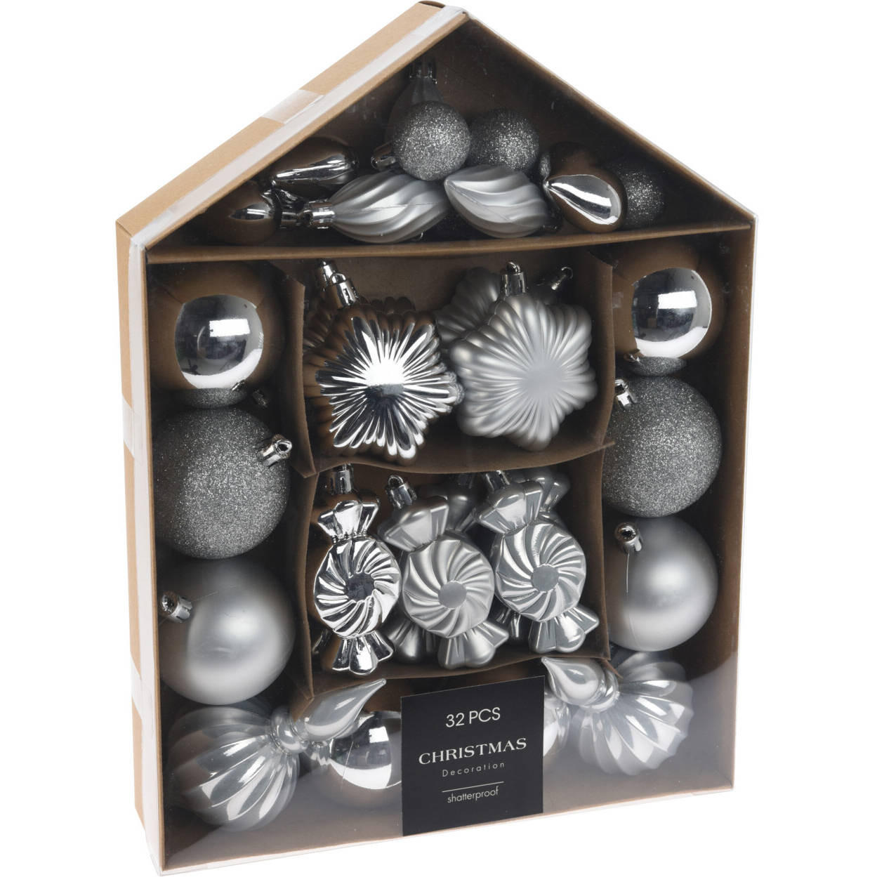 WEIHNACHTSKUGELN Set 32 Stück - Silberfarben, Kunststoff (24/32/6cm) - Home Styling Collection
