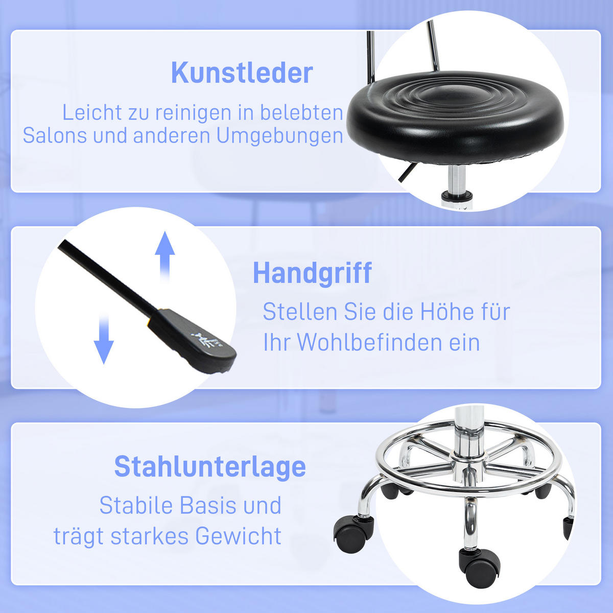 ROLLHOCKER Höhenverstellbar Schwarz 40.0/32.0/86.0 cm - Schwarz, Leder (32/86/40cm)