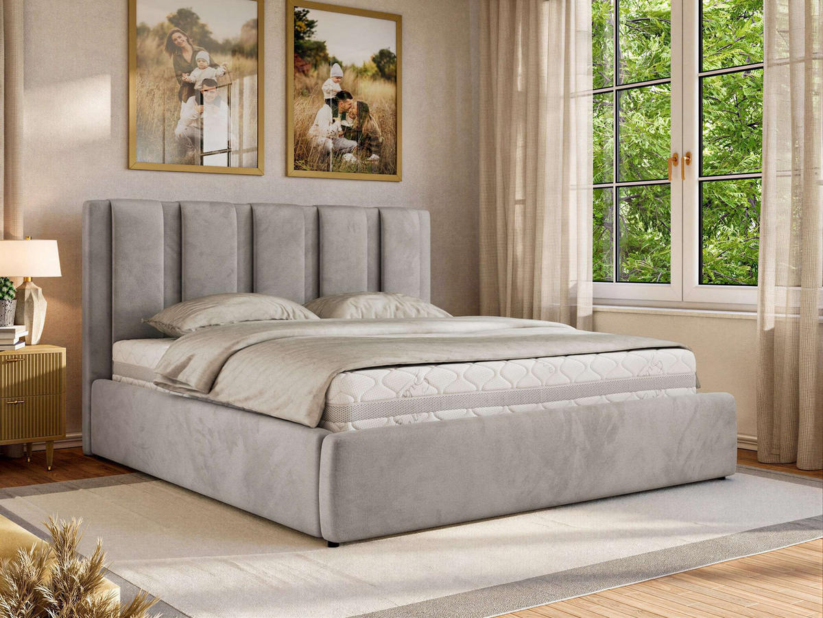 POLSTERBETT SAVINO CLASSIC 160/200 - Hellgrau Velvet - ohne Matratze - Hellgrau, Textil (160/200cm) - MKS