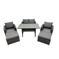 GARTENGARNITUR mit Zweisitzer,2 Hockern Polyrattan Dunkelgrau 6-Sitzer - Dunkelgrau/Grau, Glas/Kunststoff - Fimous