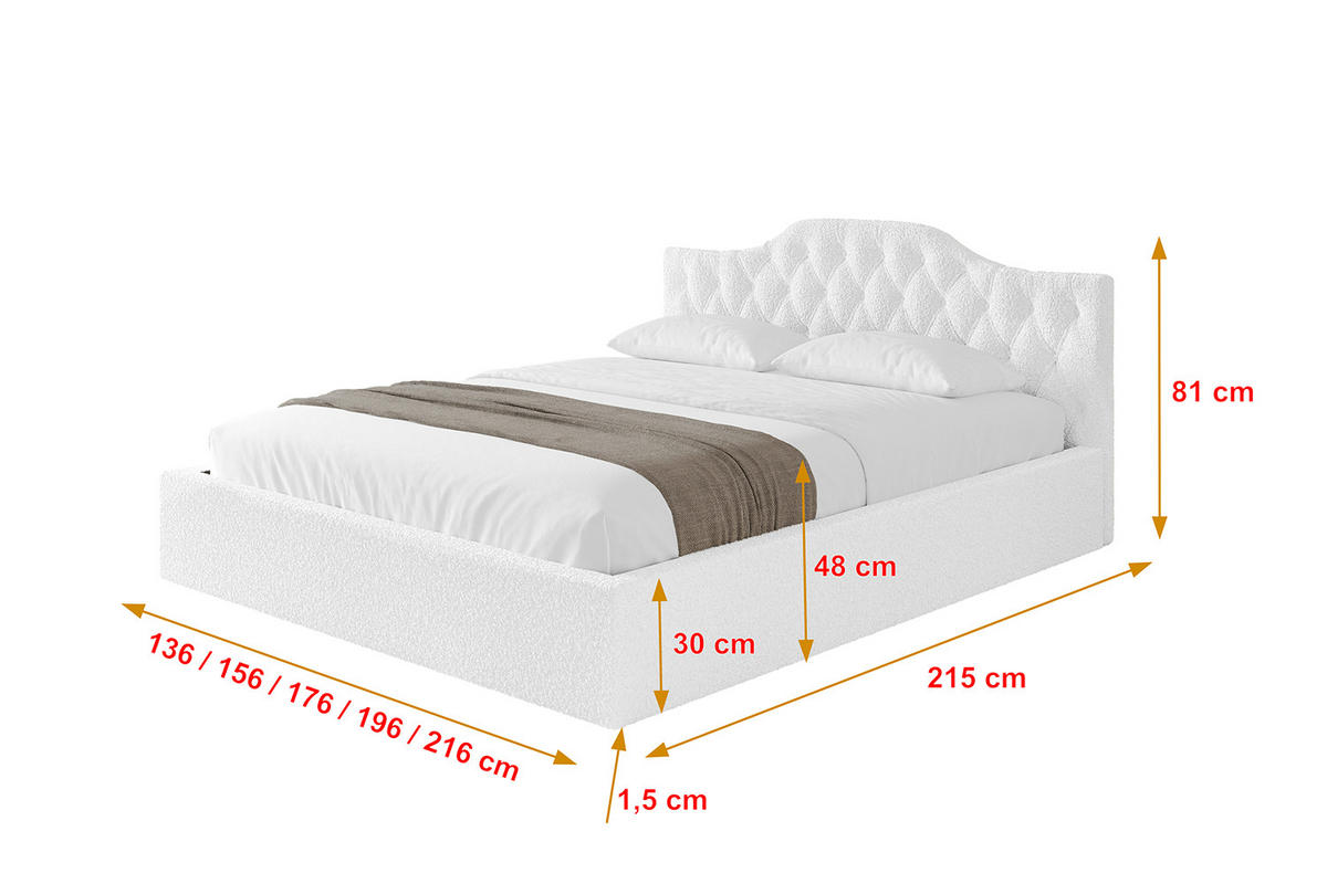 POLSTERBETT mit Bettkasten und Lattenrost, Boxbett ohne Matratze - FALIO-V1 180x200 Weiß - Weiß, Holzwerkstoff/Textil (180/200cm) - ALTDECOR
