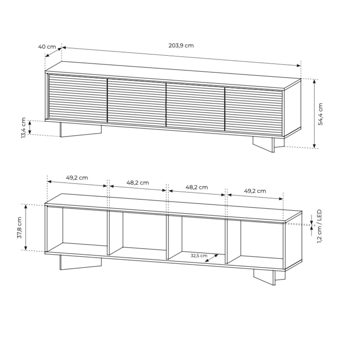 TV-SCHRANK: Natur-Bolivar, 203,9 x 54,4 x 40 cm - Eichefarben, Holzwerkstoff (203.9/54.4/40cm) - 3XE LIVING