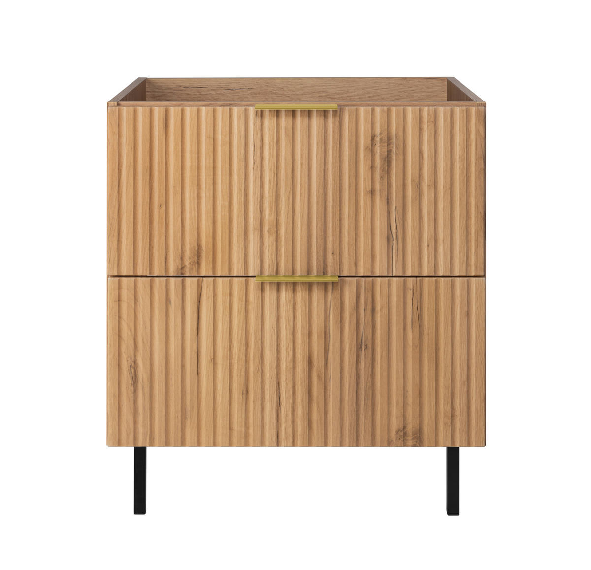 WASCHBECKUNTERSCHRANK, Eiche Craft, 60 x 77 x 46 cm, goldener Griff, schwarze Beine, ohne Arbeitsplatte - Eichefarben/Goldfarben, Holzwerkstoff (60/77/46cm) - 3XE LIVING