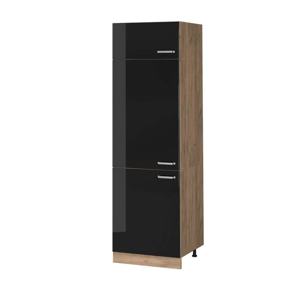 KÜHLUMBAUSCHRANK R-Line Schwarz Hochglanz 60 cm - Honigeiche/Schwarz Hochglanz, Holzwerkstoff (60/206.8/57.2cm) - Vicco
