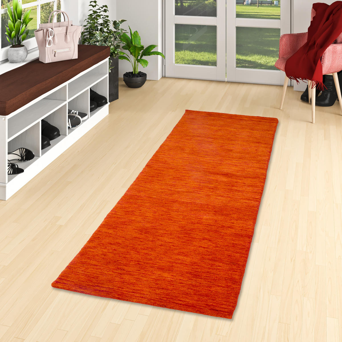 WOLLE NATUR TEPPICH LÄUFER GABBEH MAYA EINFARBIG - Terra cotta, Textil (90/160cm) - Pergamon