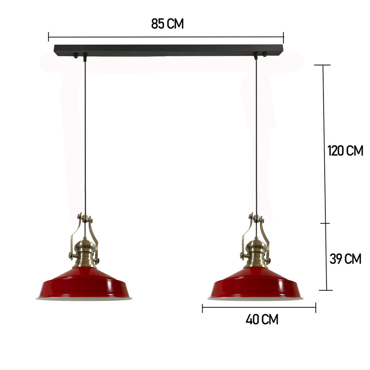 PENDELLEUCHTE Asletl Vintage 2 Flammig 41/36 cm - Weiß Hochglanz/Rot, Metall (41/36cm) - Bamyum