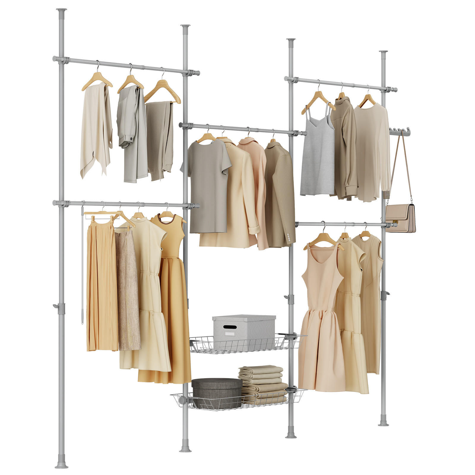 SoBuy STOJACÍ VĚŠÁK se 2 policemi Šedá 209x62x200cm Minimalistický
