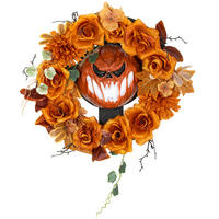HALLOWEEN Dekoration Hängender Kürbis-Kranz mit 44 LEDs mit Flammeneffekt - Orange, Textil (9/44/44cm) - Outsunny