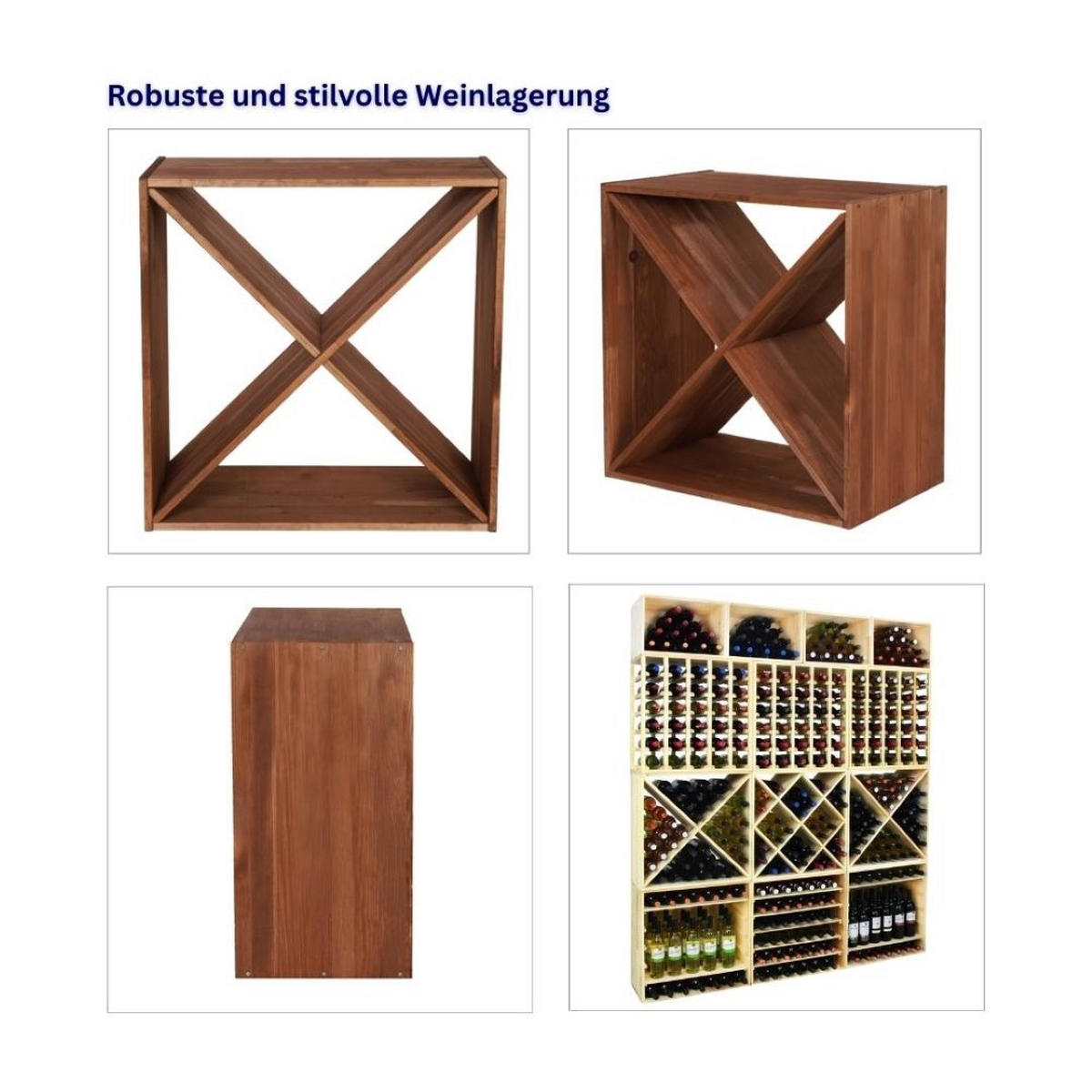 WEINREGAL Vincellar Mod 60x60x30 cm Kreuz Modul Für 40 Flaschen Massives Kiefernholz Braun Geölt - Braun, Holz (60/60/30cm) - PROREGAL