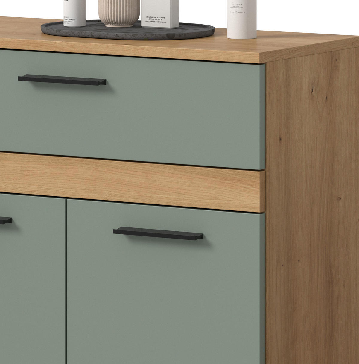 KOMMODE Salbei grün, Eiche Artisan 70 x 79 cm, Badschrank 2-türig - Salbeigrün/Schwarz, Holzwerkstoff/Kunststoff (70/79/31cm) - Inn.Furn