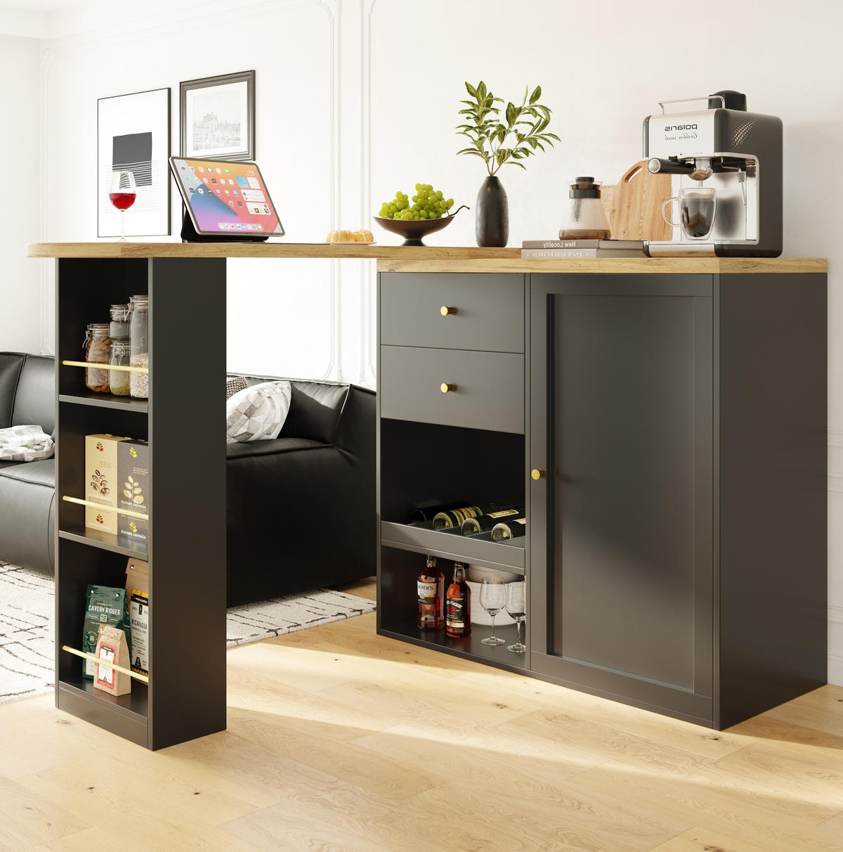 SCHRANK mit drehbaren Seitenregalen 105 x 39 x 102 cm Schwarz - Schwarz, Holz (39/104/138cm) - Beauniv