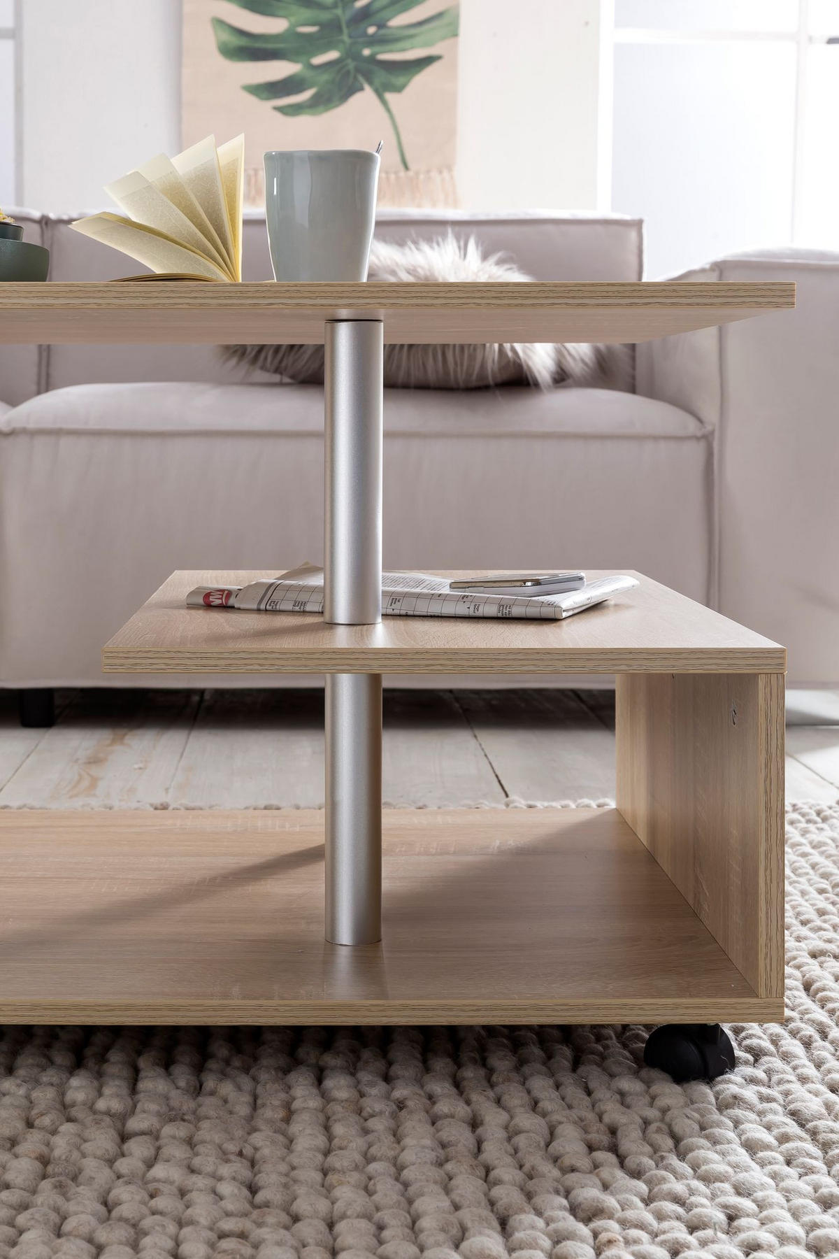 COUCHTISCH Eleganza in Grau, Melaminharzbeschichtung, mit geräumigen Ablageflächen - Beige/Schwarz, Holz (60/105/48cm) - KADIMA DESIGN