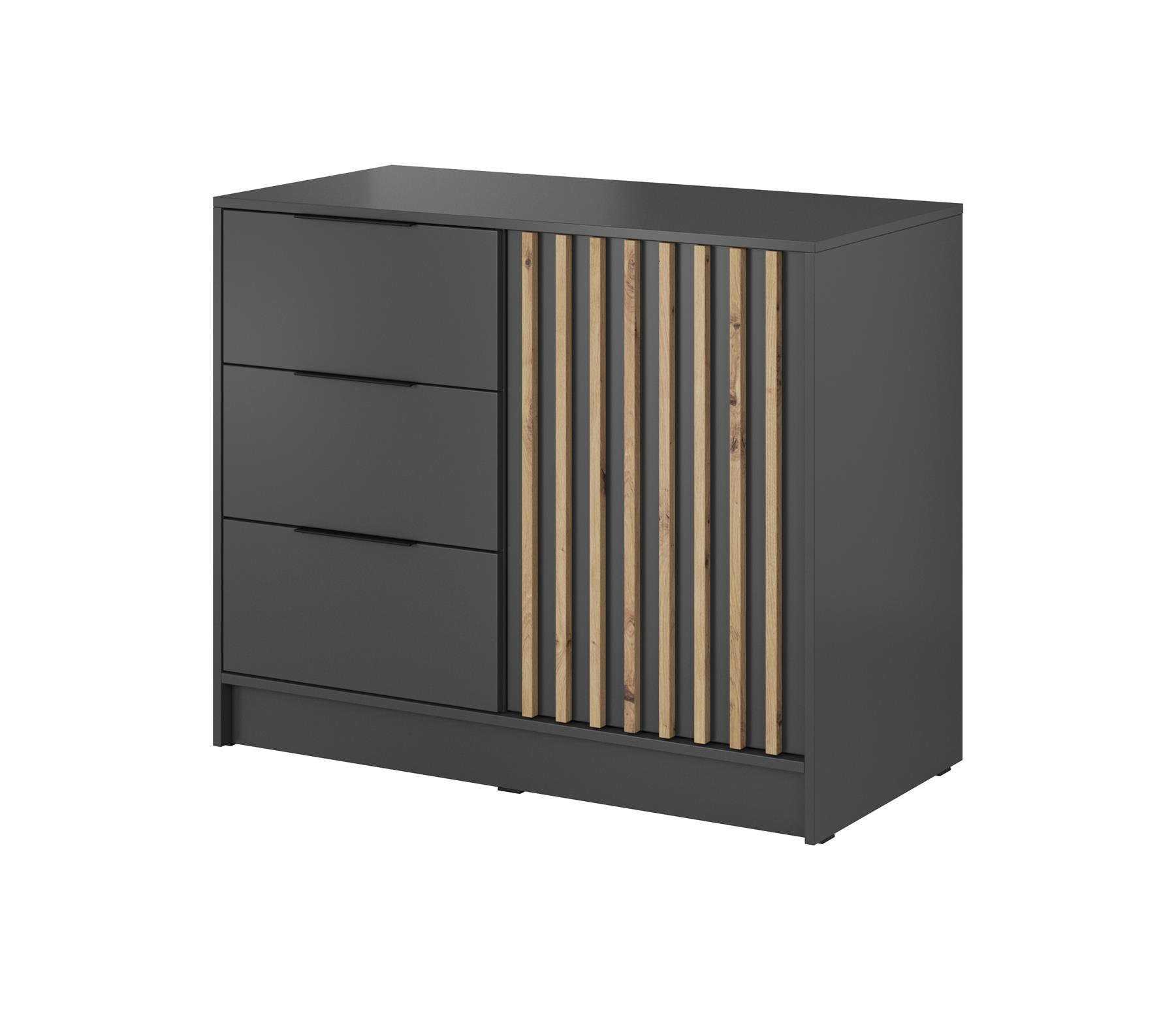 KOMMODE Nelly 3D Grau, Zweitürig mit Schubladen - Graphitfarben, Holzwerkstoff (105/86/45cm) - Bettso