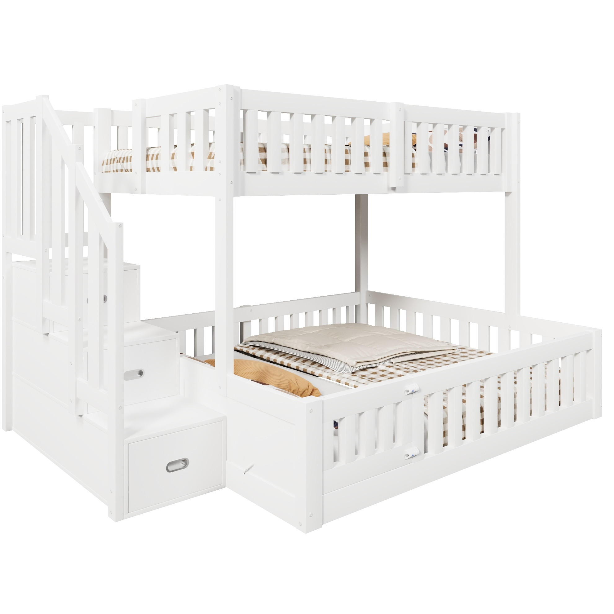 ETAGENBETT aus Kiefernholz und MDF 90x200/140x200 cm Weiß mit Stauraumtreppe - Weiß, Holzwerkstoff (90/200cm) - Modfu
