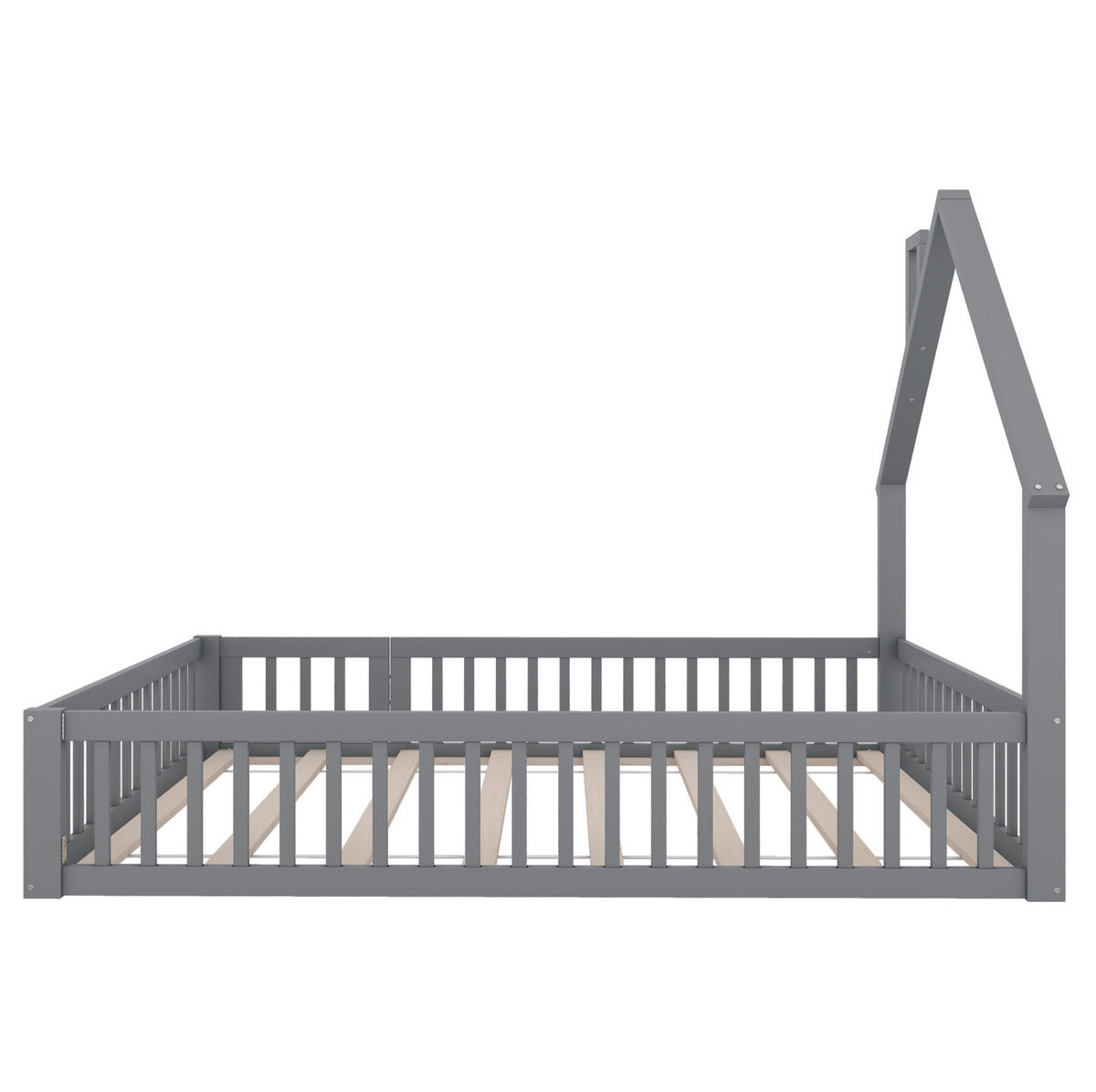 KINDERBETT 140/190 cm mit Lattenrost, Sicherheitsgitter und Schornsteinform aus Kiefernholz/MDF, Grau - Grau, Holzwerkstoff (140/190cm) - Redom